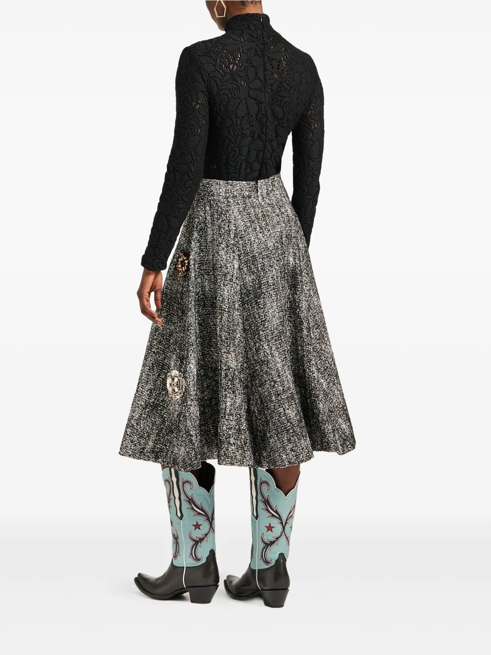 La DoubleJ Midi-rok met geborduurd detail Zwart