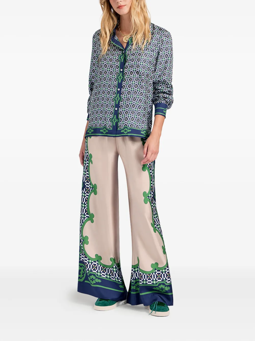 La DoubleJ Zijden blouse met vlinderpatroon - Groen