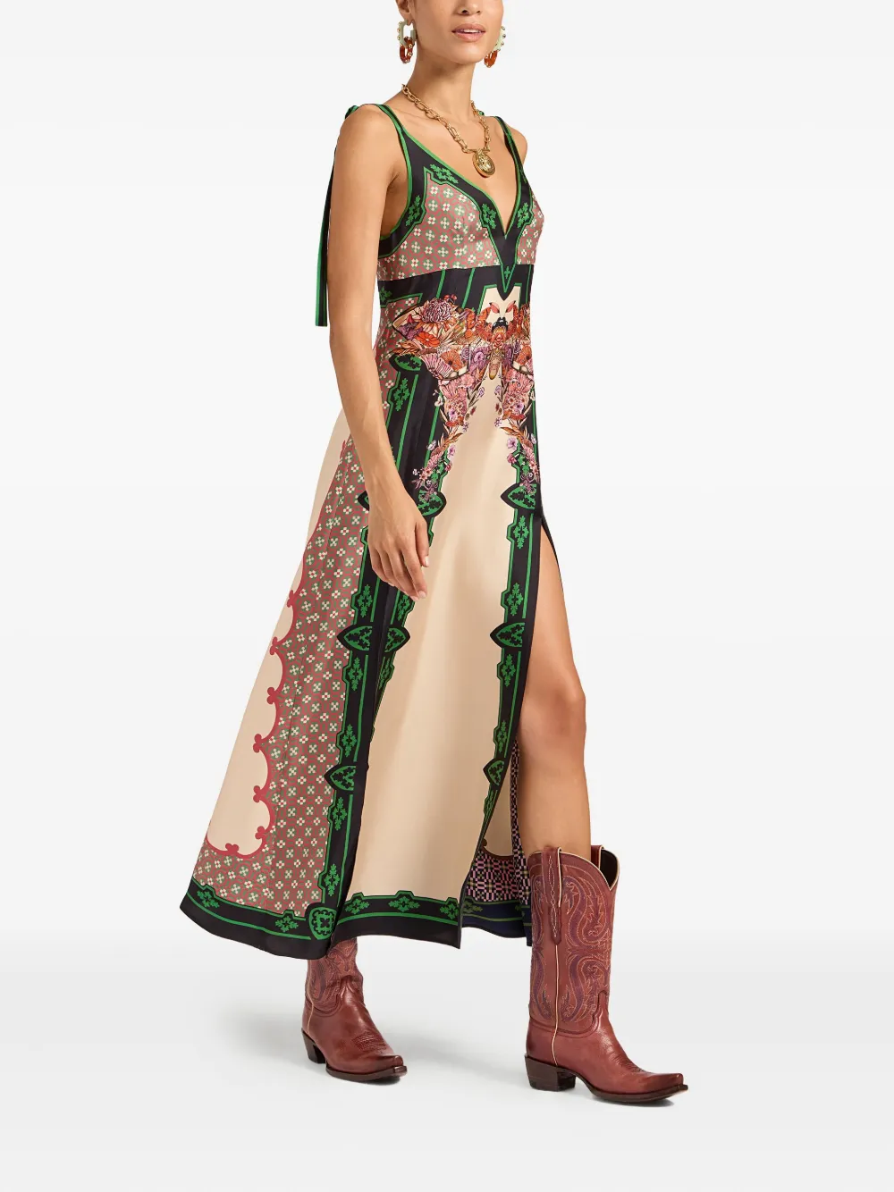 La DoubleJ Midi-jurk met geometrische print - Beige