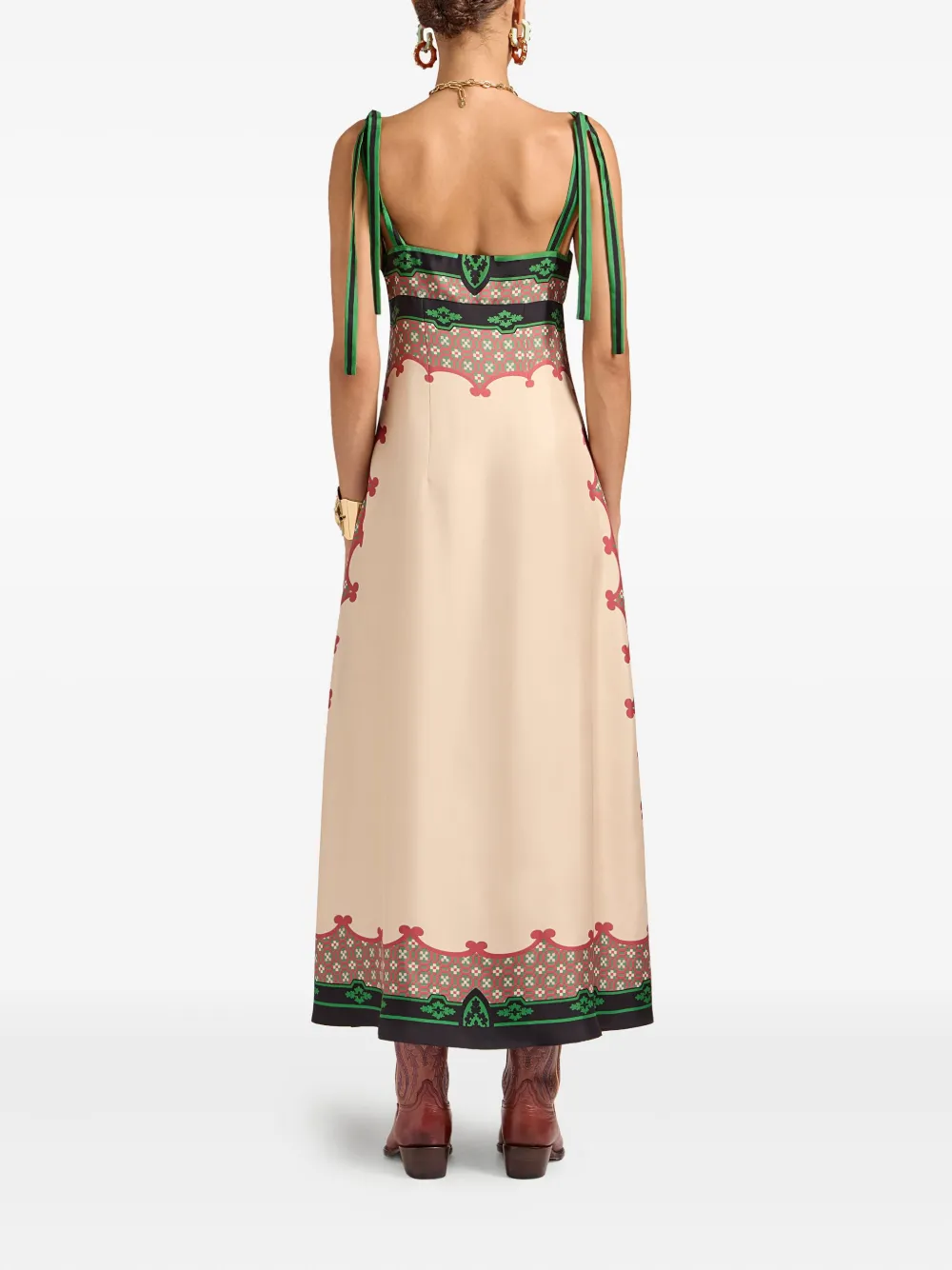 La Doublej Geometric-print Midi Day Dress In Neutral