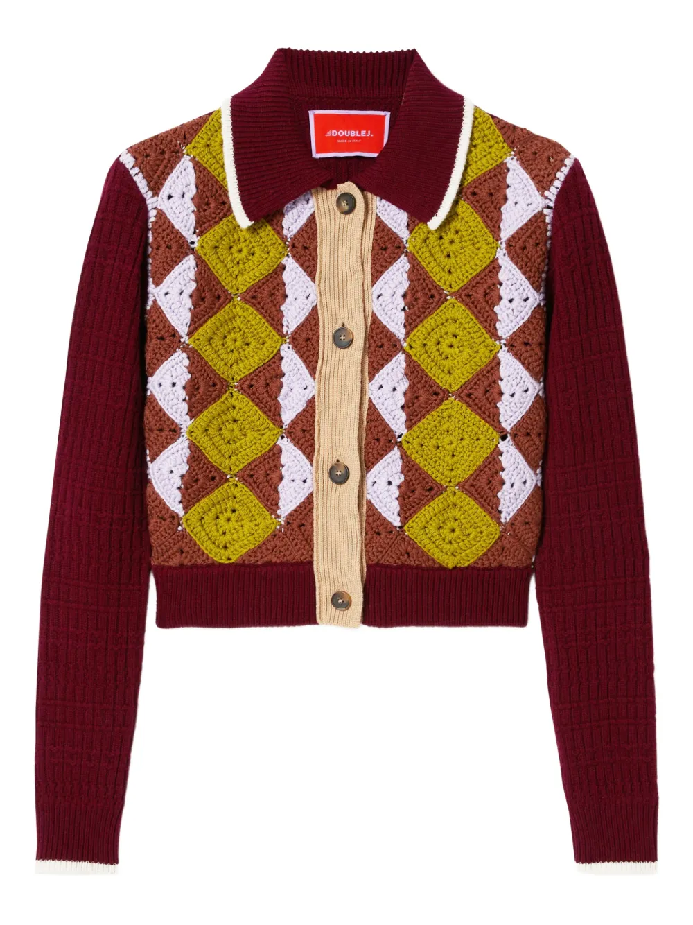 La DoubleJ crochet-panel button-fastening cardigan | Brown | Image 1
