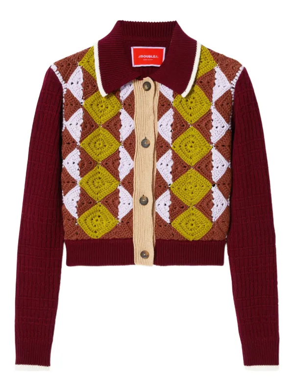 La DoubleJ Crochet-panel Button-fastening Cardigan in Brown