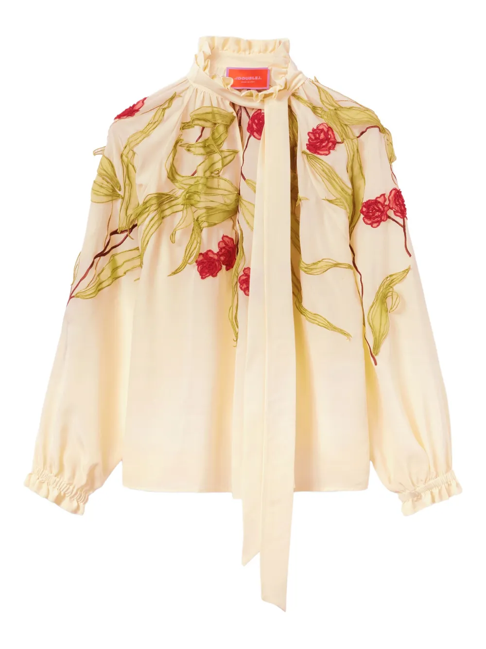 La Doublej Embroidered-ruffled Blouse In Multi