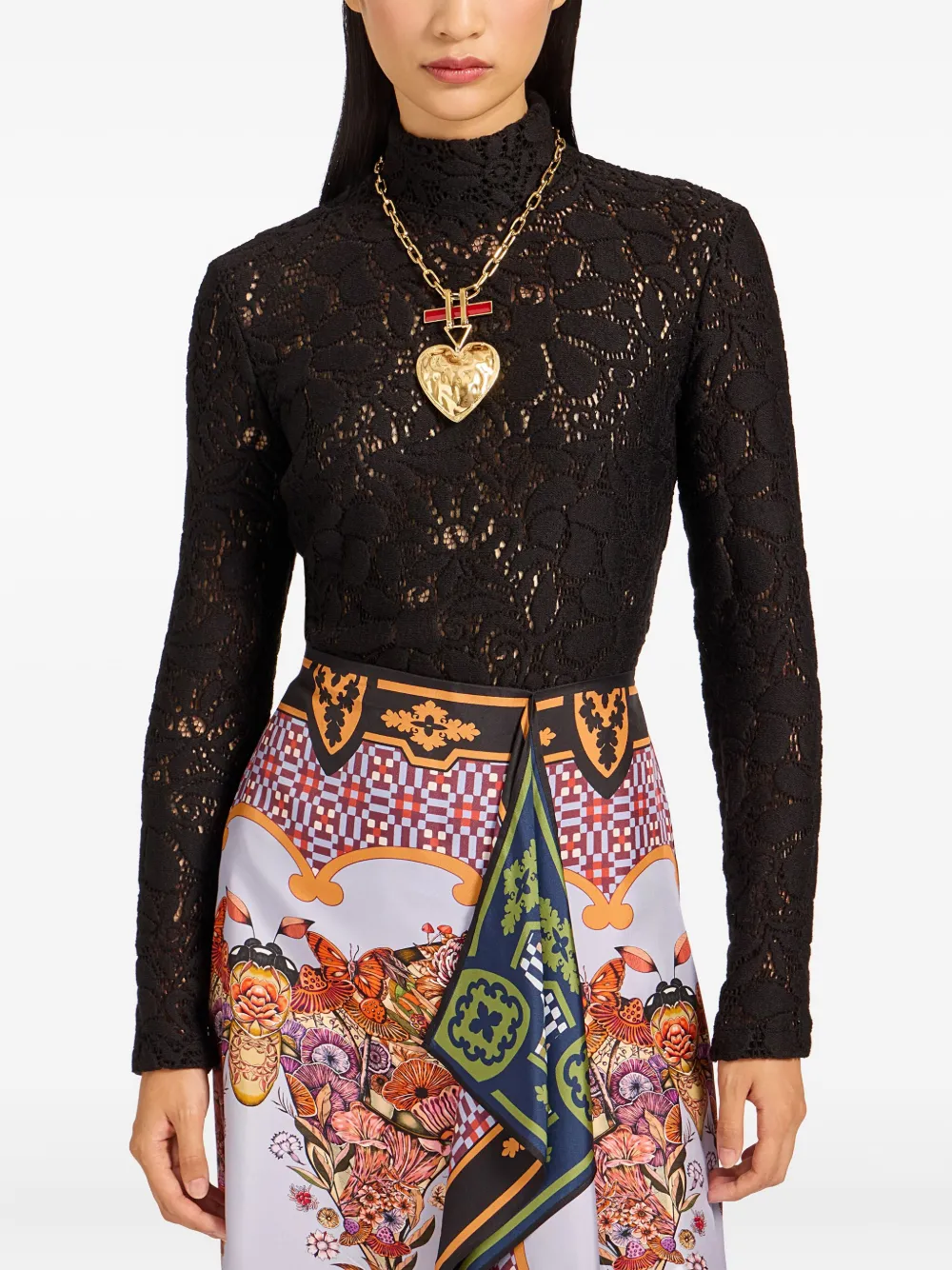 La Doublej Lace Turtleneck Top In Black