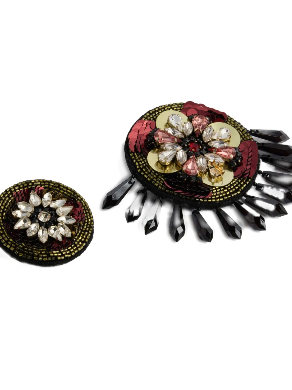 La Doublej Beaded Sequined Pins (set Of Two) In Black