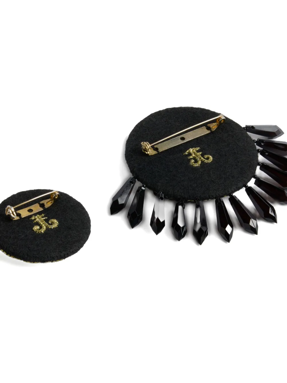 La Doublej Beaded Sequined Pins (set Of Two) In Black