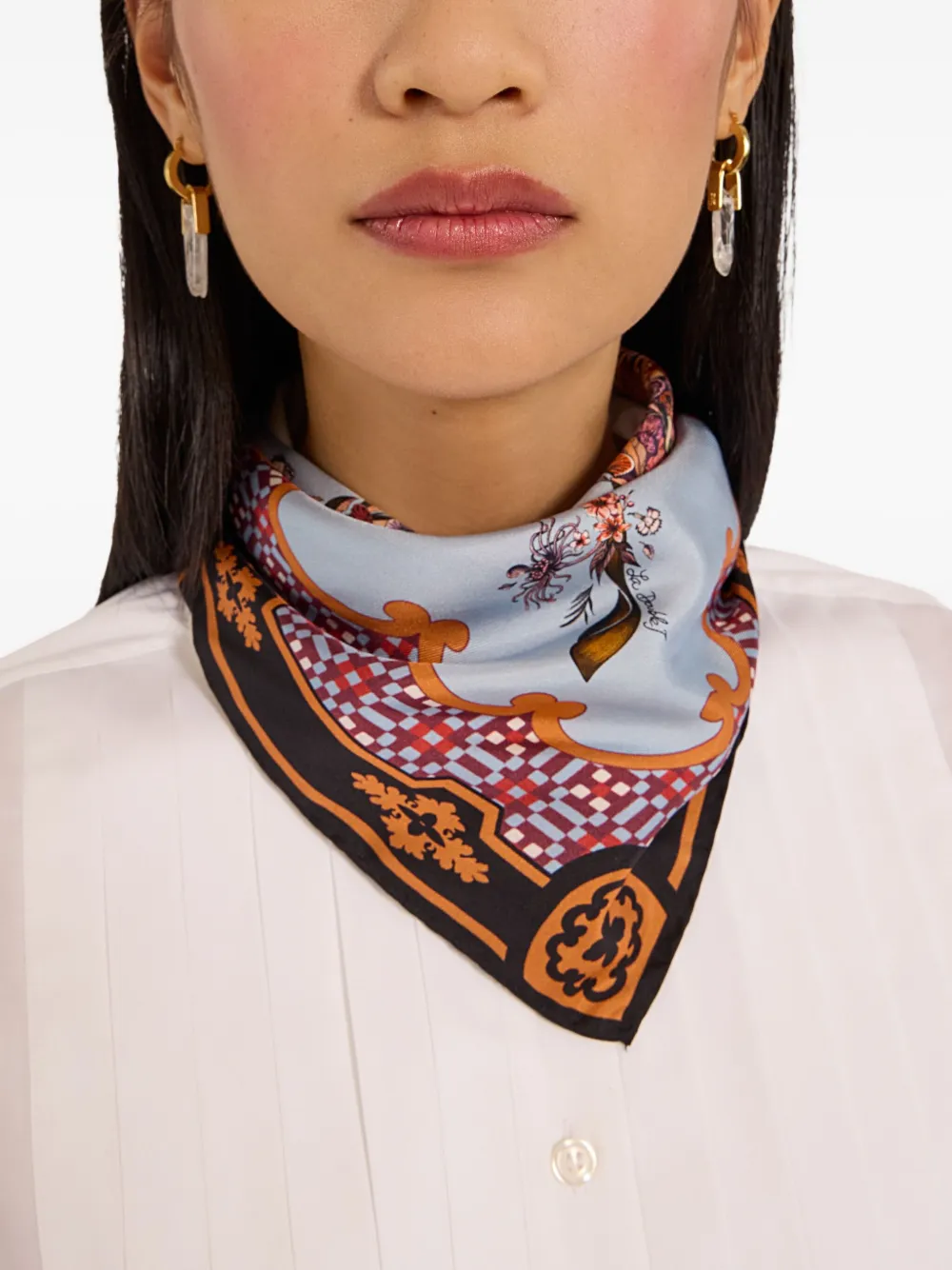 La Doublej Butterfly-print Silk Scarf In Brown