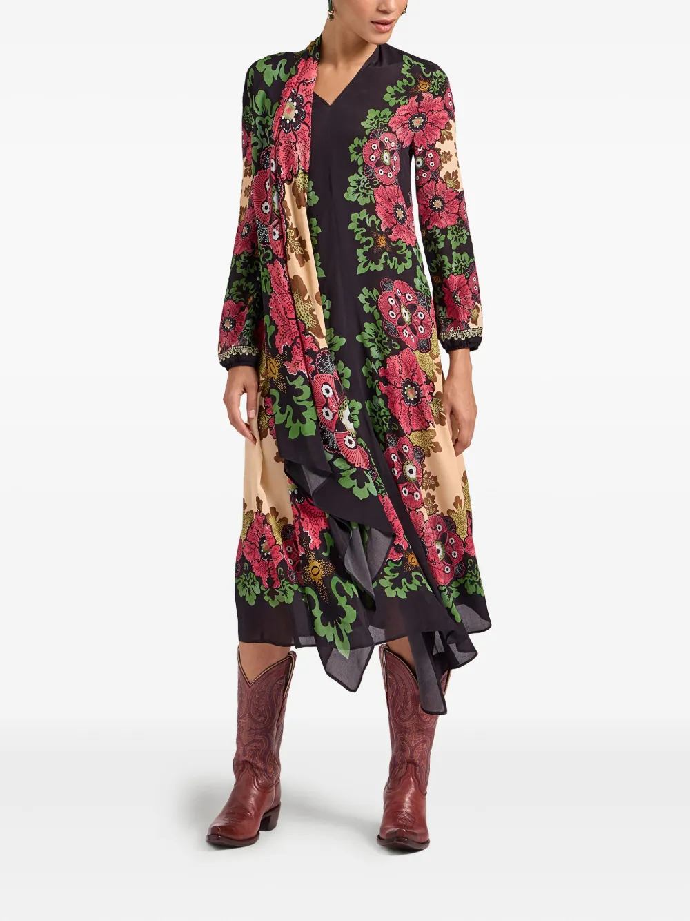 La DoubleJ Jurk met bloemenprint - Zwart