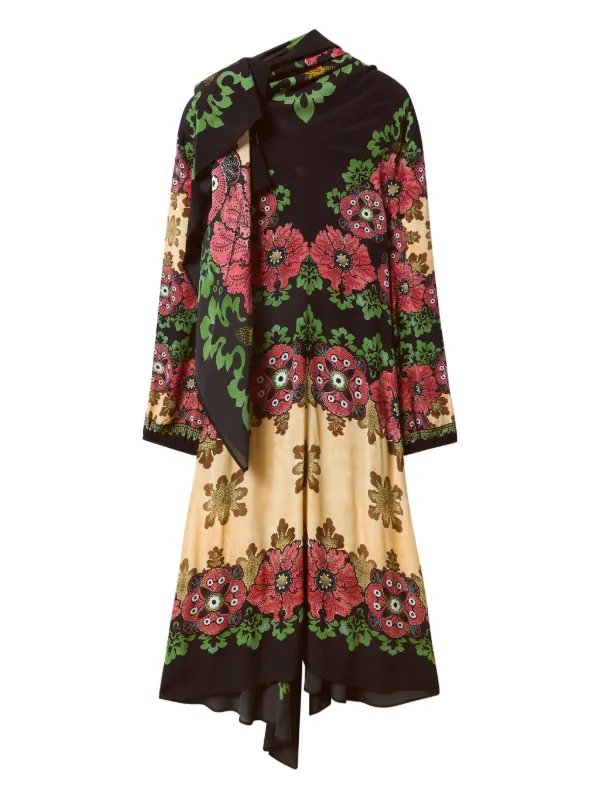 La DoubleJ Karis Floral-print Asymmetric Dress in Black