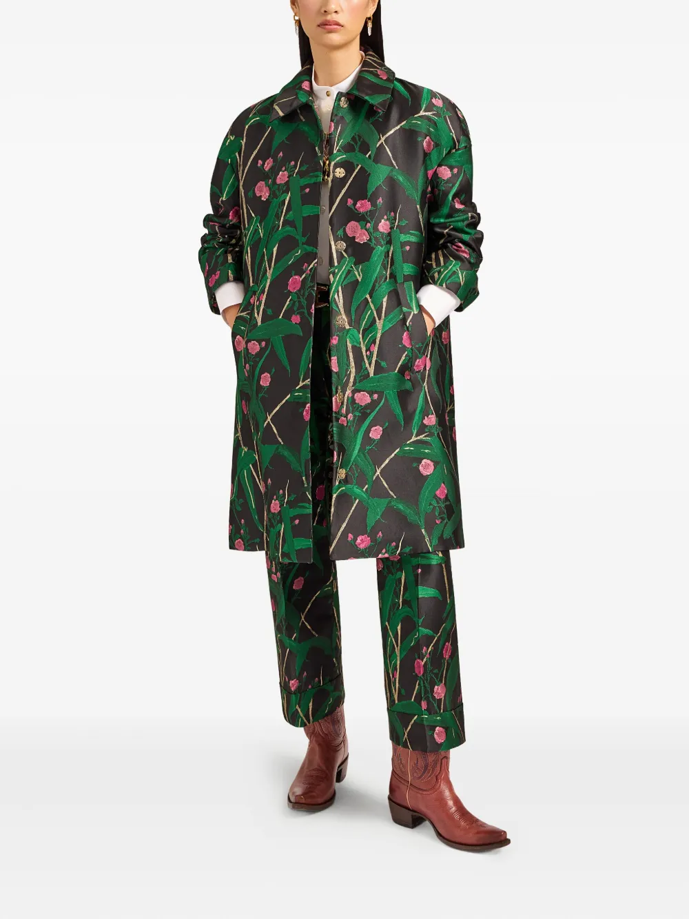 La DoubleJ Boxy jas met bloemenprint - Zwart