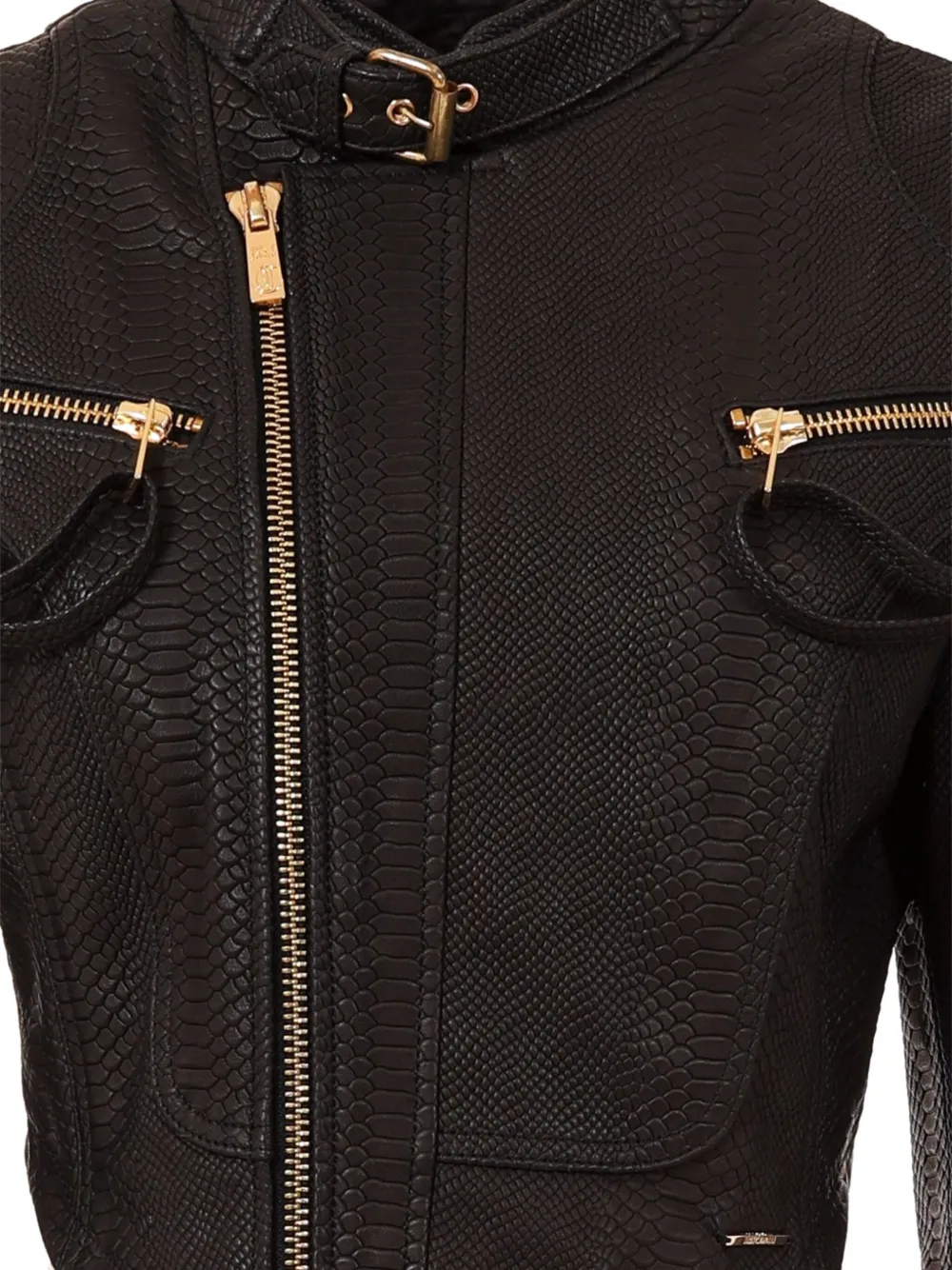  Just Cavalli Snakeskin-effect Biker Jacket - Black 
