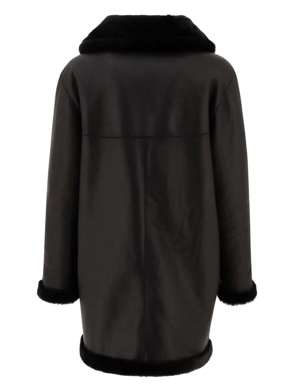 B&w Reversibile Shearling Coat In Black