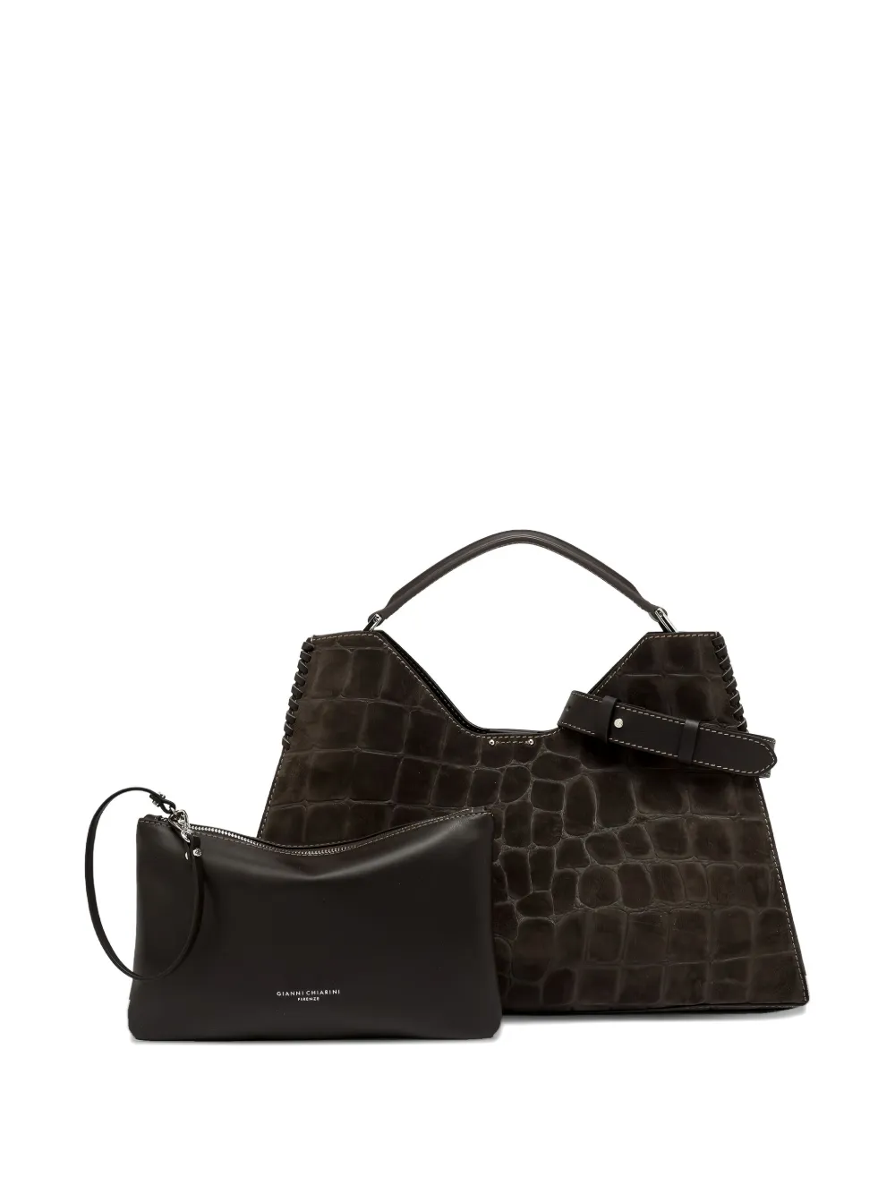 GIANNI CHIARINI Aurora crocodile-effect leather shoulder bag Bruin