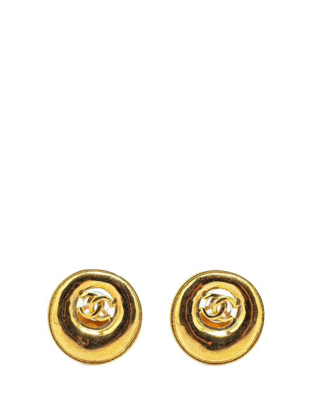CHANEL Pre-Owned 1993 Gold Plated CC Round Button Clip On Earrings CHANEL Pre-Owned 1993 Gold Plated CC Round Button Clip On Earrings