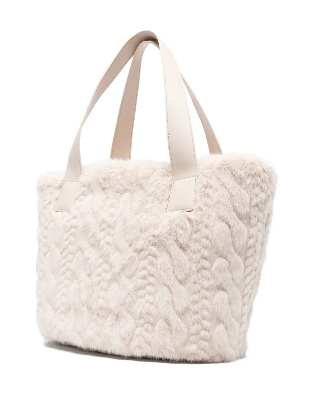 Liu •jo Cable-knit Faux-fur Tote Bag In White