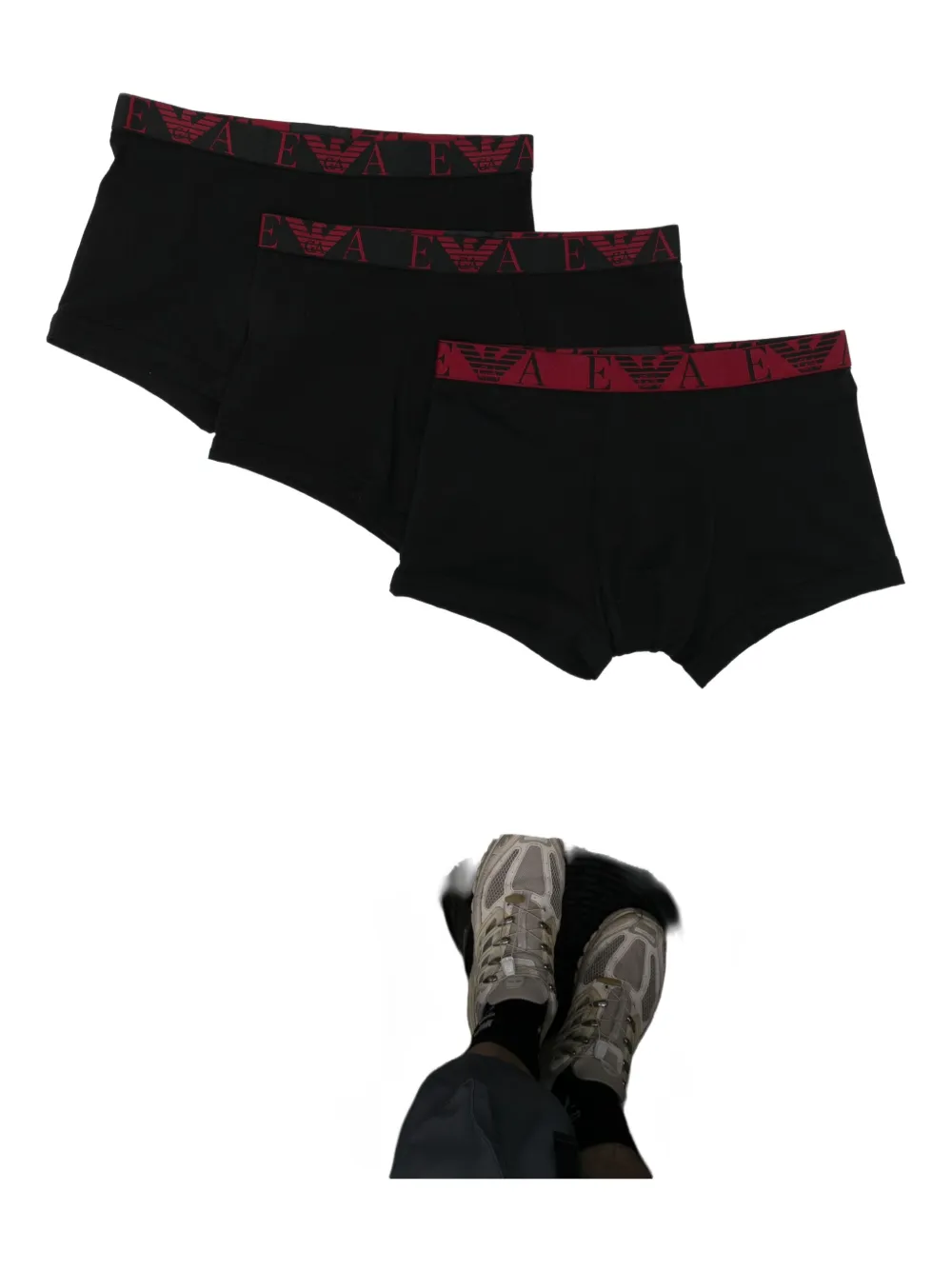 Emporio Armani Set di 3 boxer con banda logo - Nero