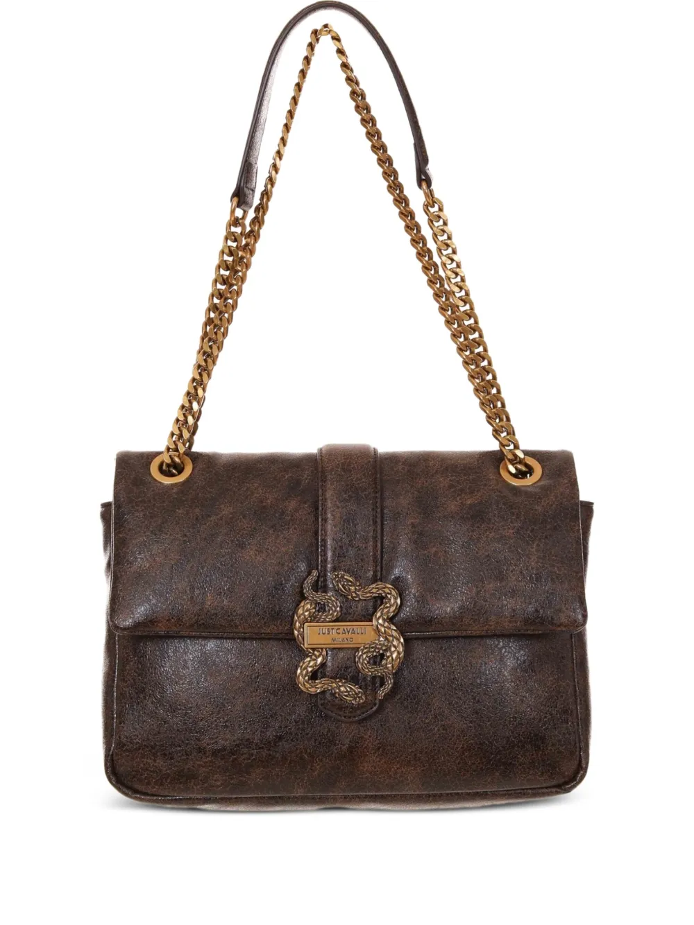 Just Cavalli snake-buckle chain shoulder bag Bruin