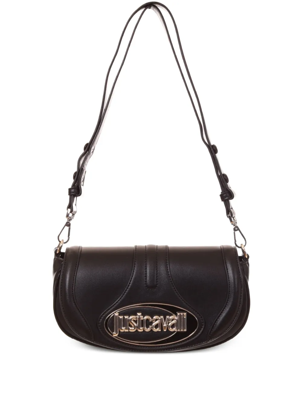 Just Cavalli Curved-flap Logo-plaque Shoulder Bag In Black