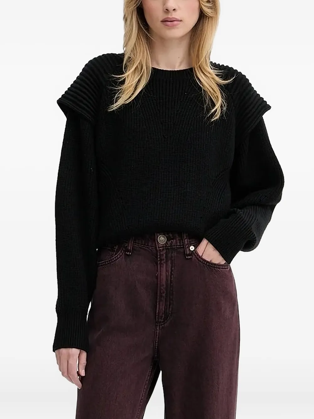 Iro Ribbed-shoulder Wool Sweater In Black