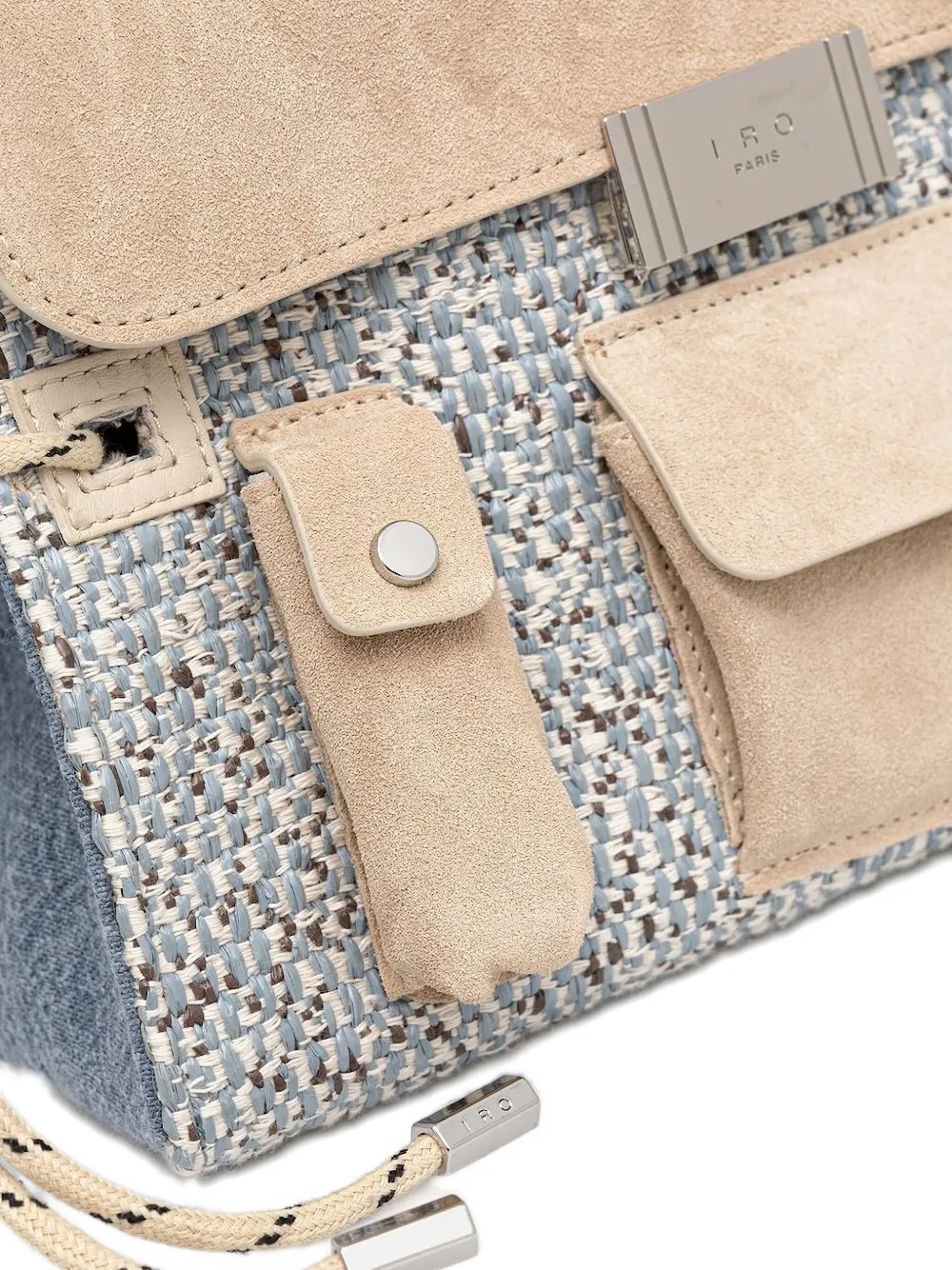 IRO suede-panel woven cross body bag Beige