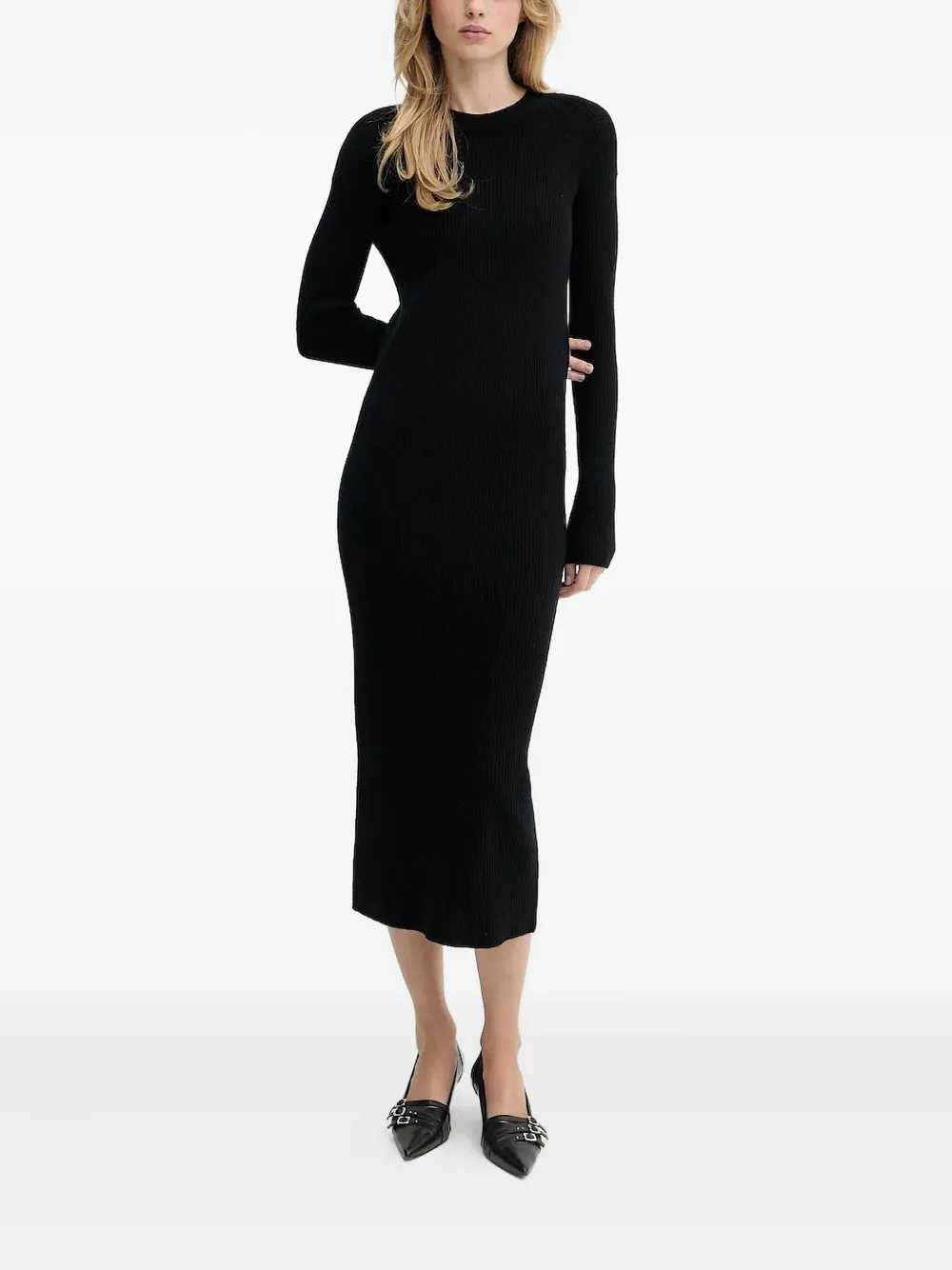 IRO cashmere long-sleeve midi dress Zwart