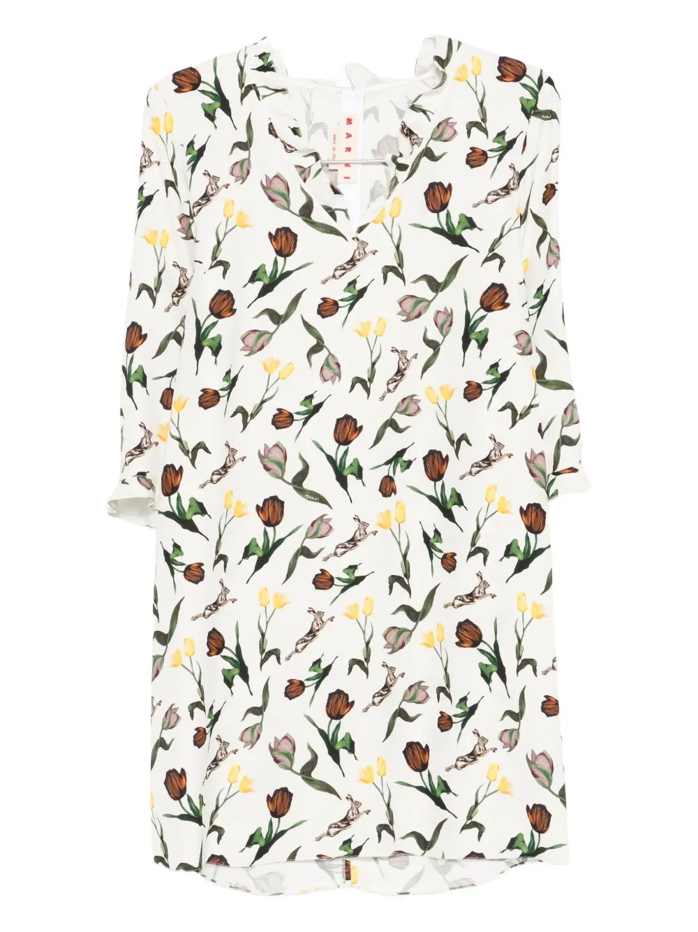 Marni tulips-hares-print mini dress - ホワイト Marni tulips-hares-print mini dress - ホワイト
