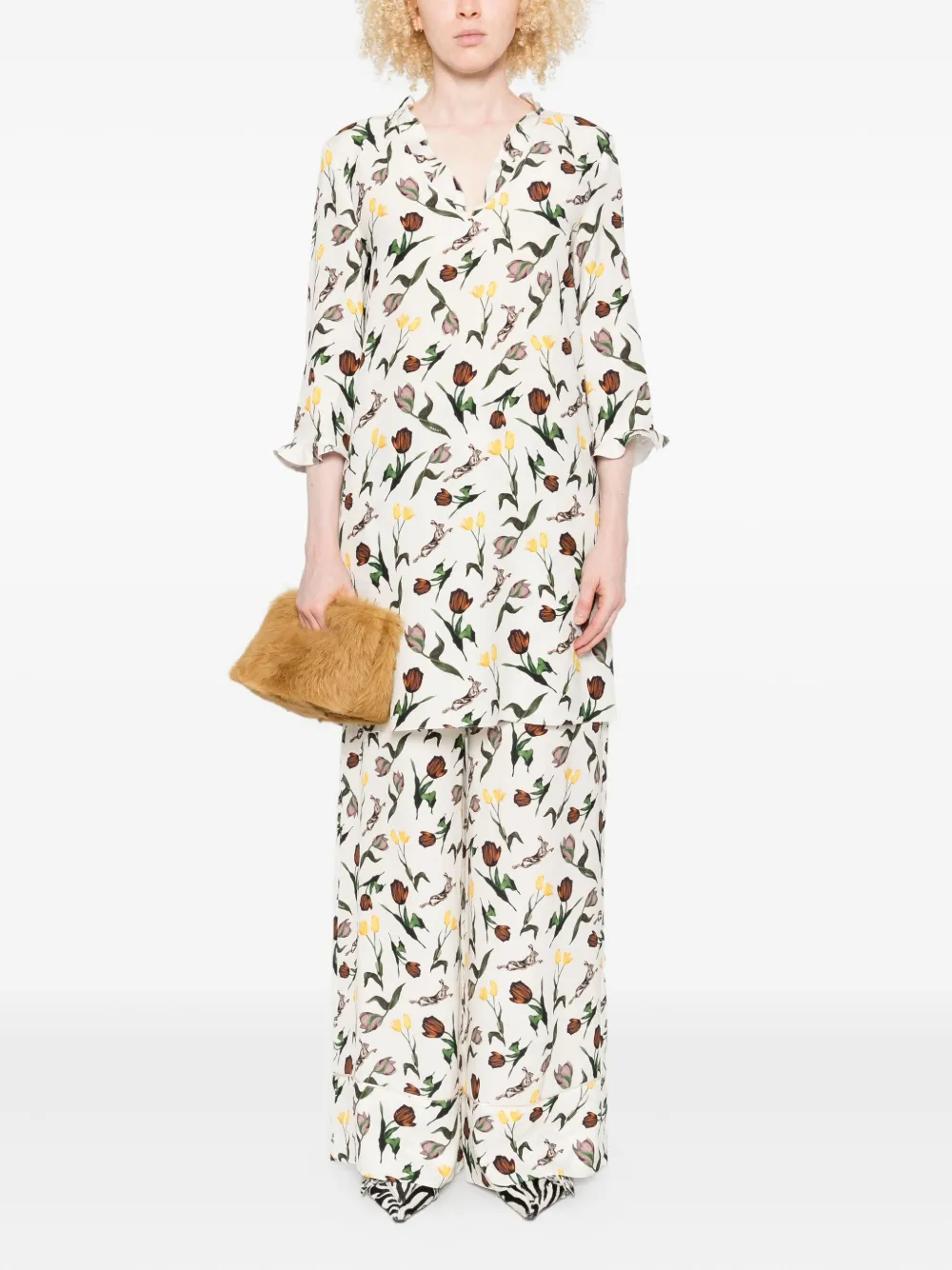 Marni Mini-jurk met tulpen- en hazenprint - Wit