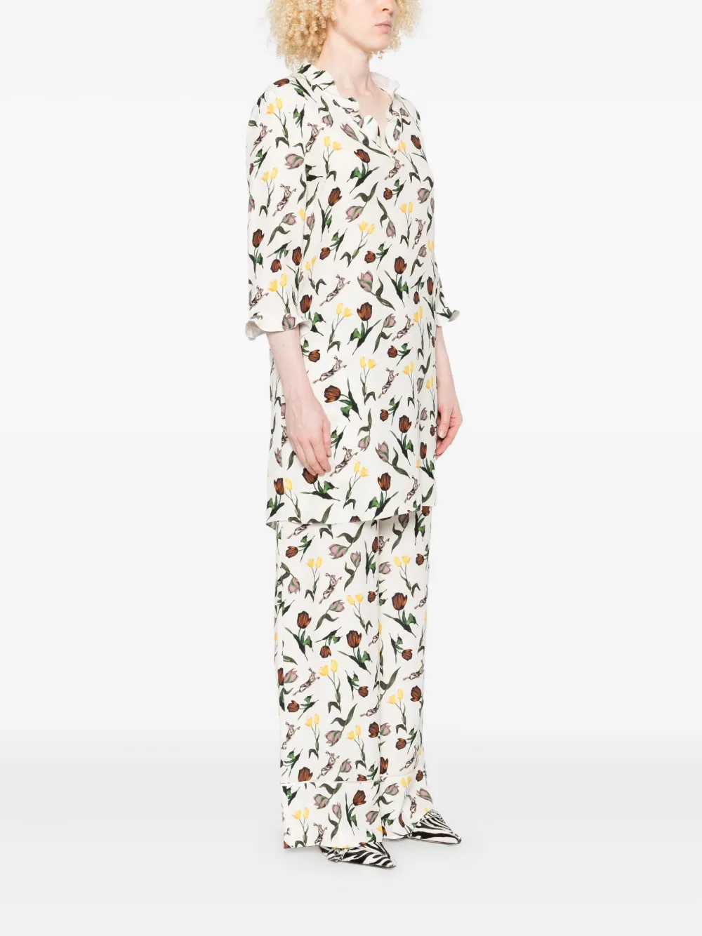 Marni Mini-jurk met tulpen- en hazenprint Wit