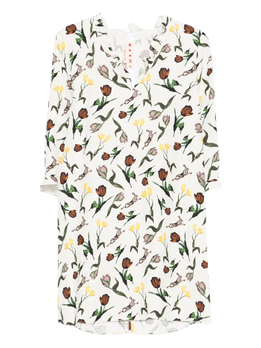 tulips-hares-print mini dress
