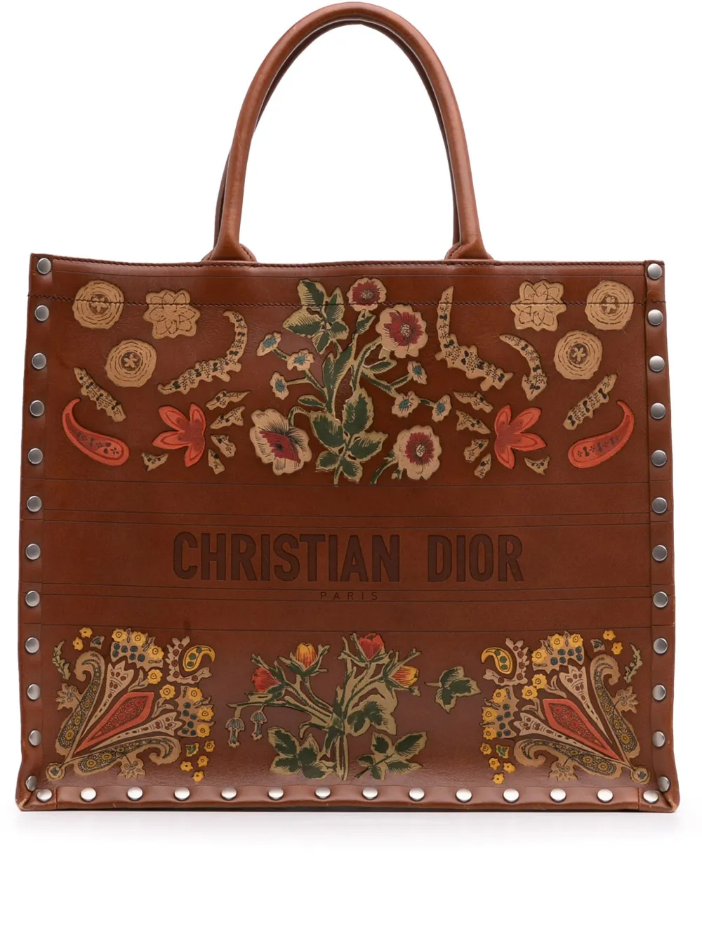 Christian Dior Pre-Owned 2020 Large Studded Embroidered Leather Floral Christian Dior Pre-Owned 2020 Large Studded Embroidered Leather Floral