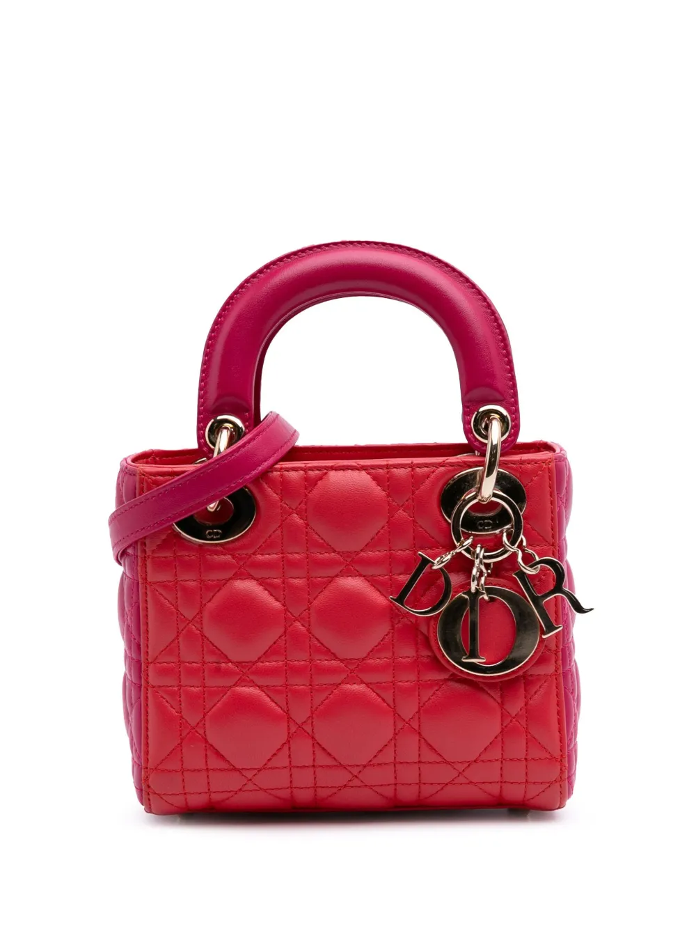 Christian Dior Pre-Owned 2014 Mini Bicolor Lambskin Cannage Lady Dior Christian Dior Pre-Owned 2014 Mini Bicolor Lambskin Cannage Lady Dior