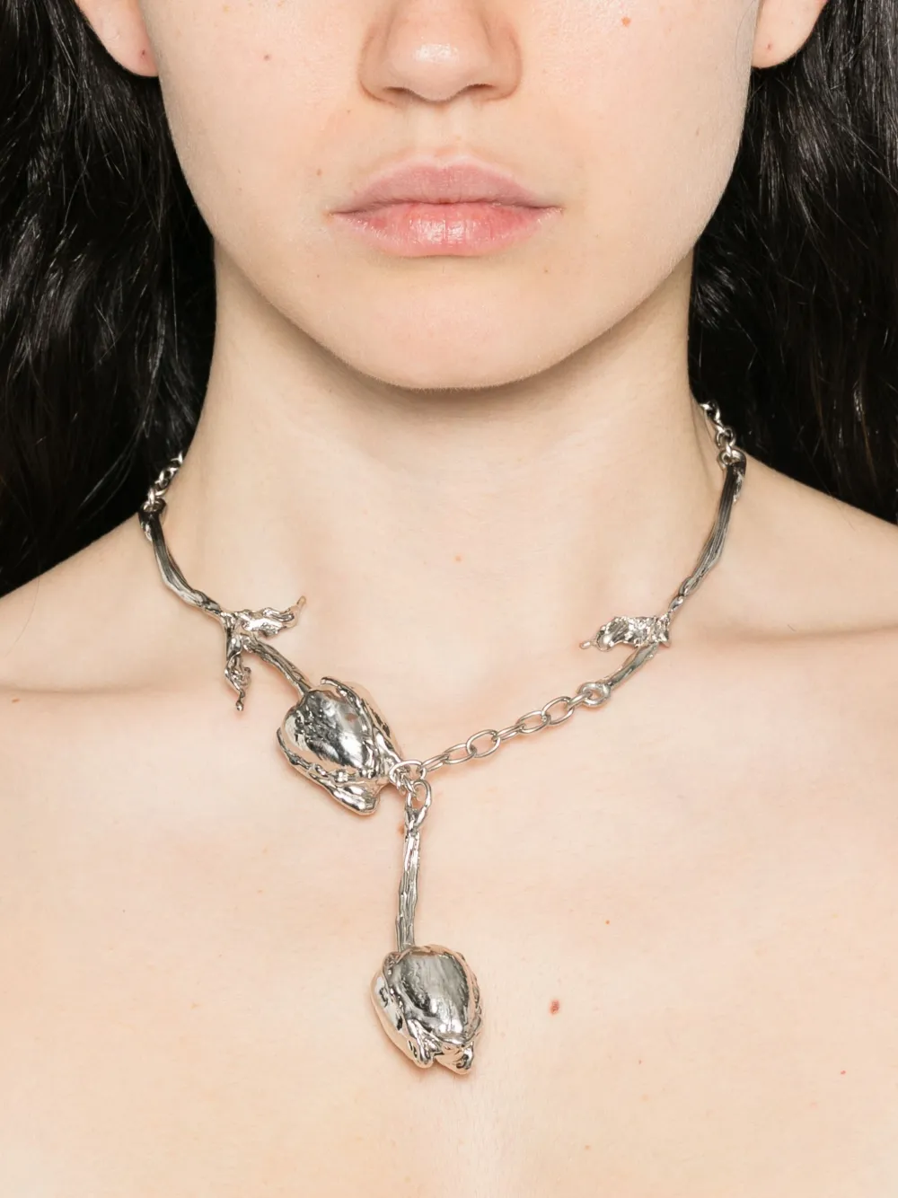 Marni palladium-plated metal rose necklace - Zilver