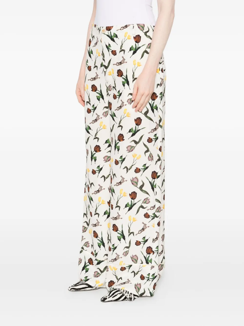 Marni Broek met tulpen- en hazenprint Wit