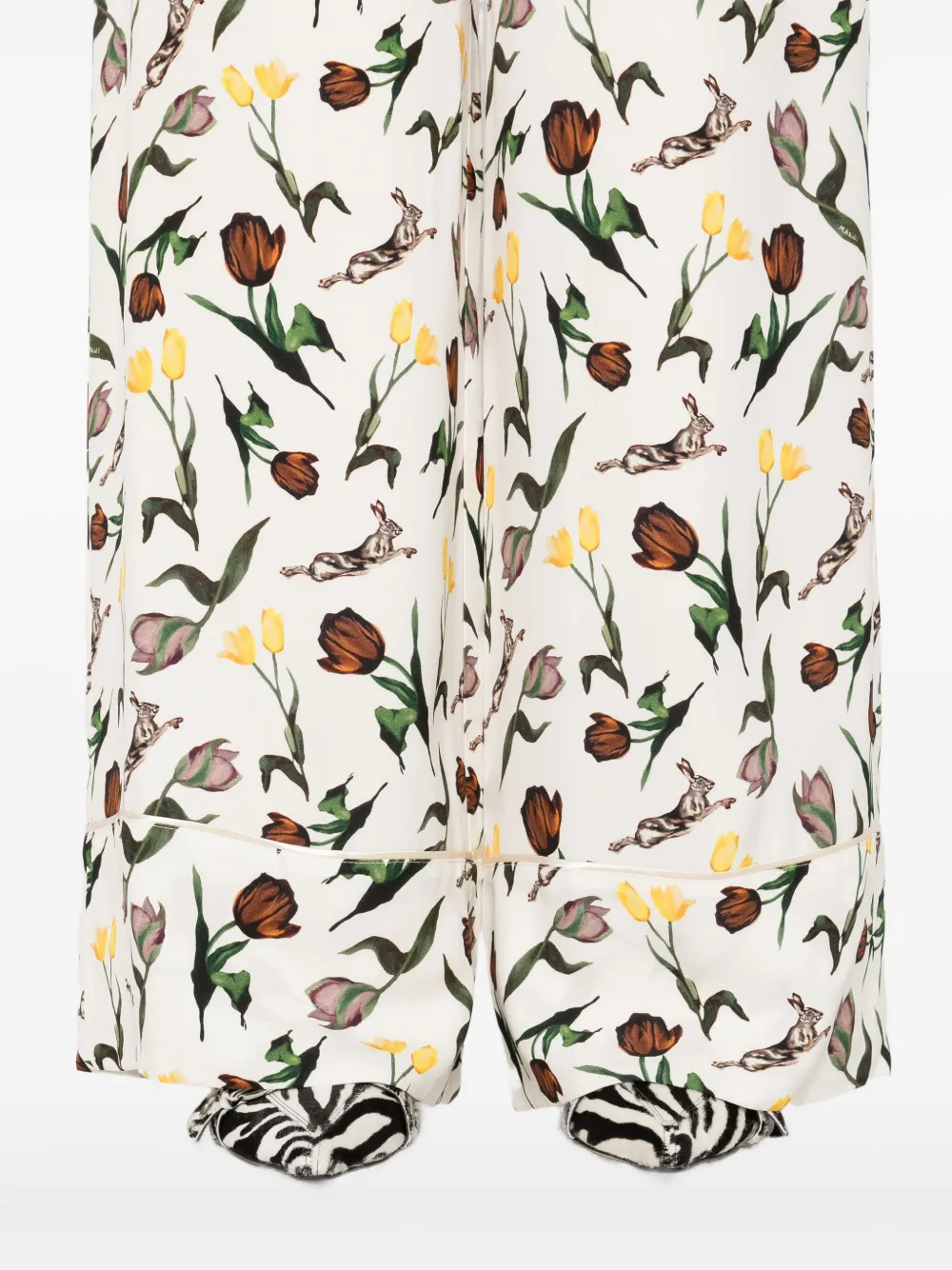 Marni Broek met tulpen- en hazenprint Wit