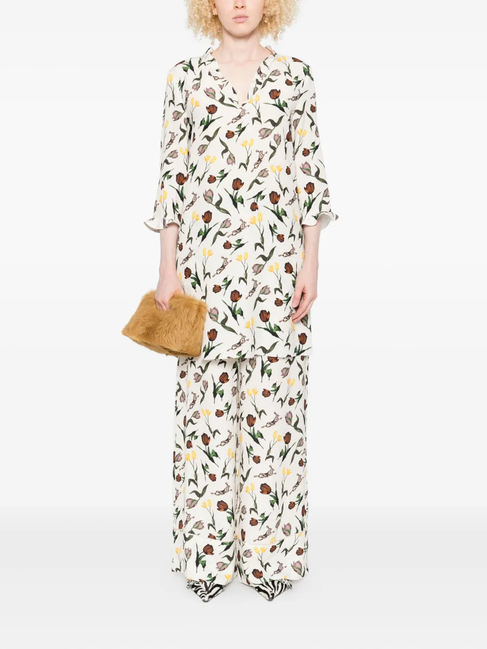 Marni Broek met tulpen- en hazenprint - Wit