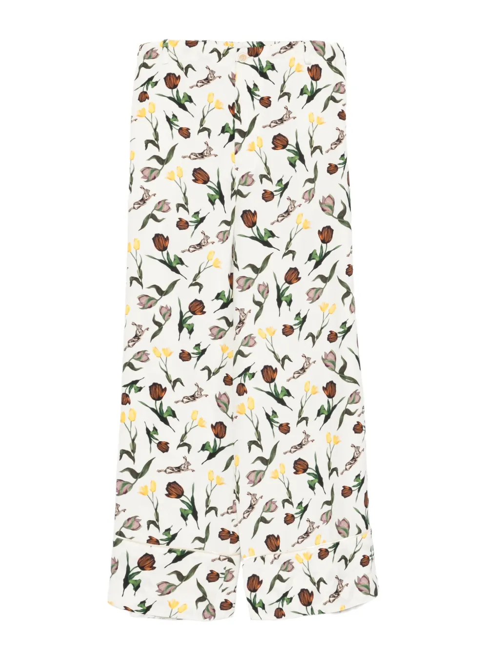 Marni Broek met tulpen- en hazenprint Wit