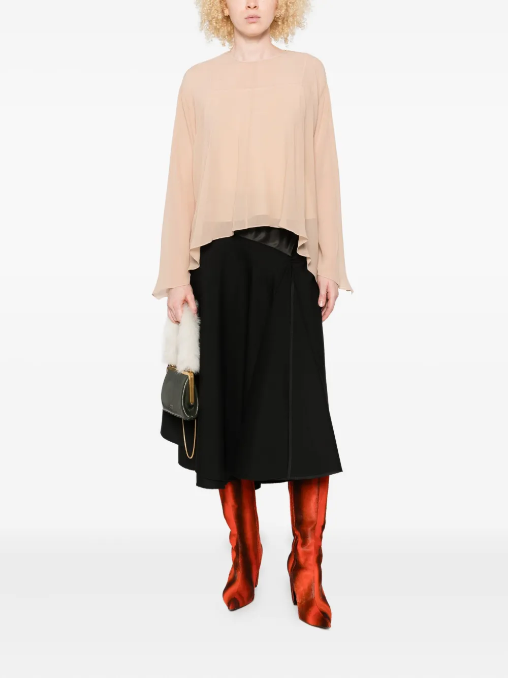 Marni satin-panel midi skirt Zwart