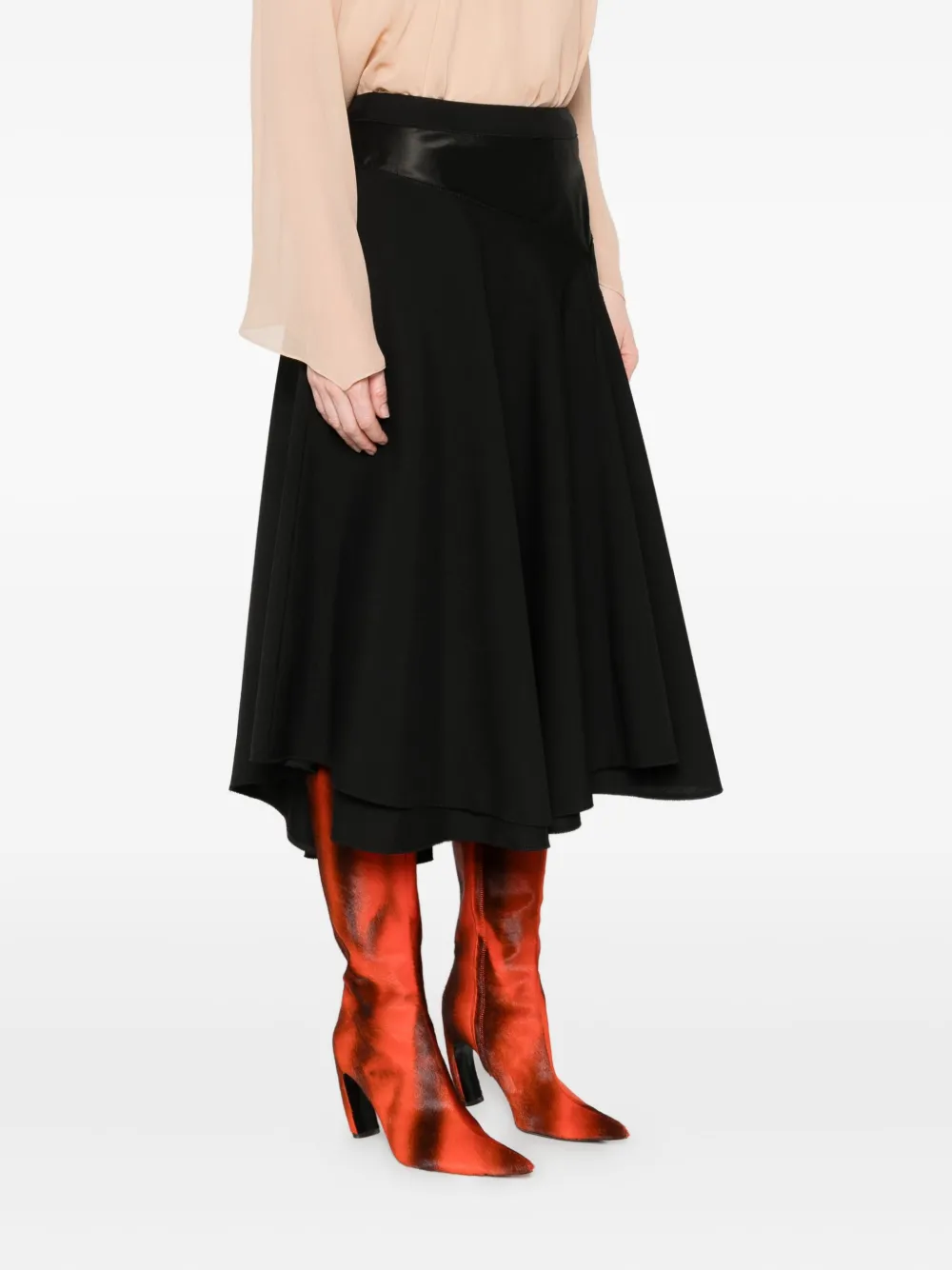 Marni satin-panel midi skirt Zwart