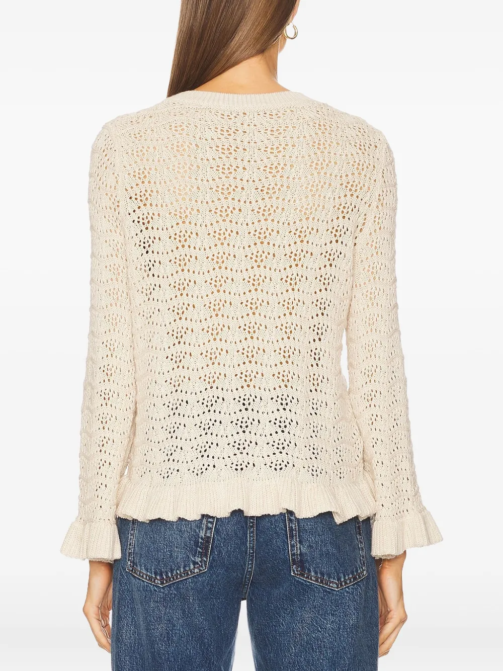 Autumn Cashmere Pointelle Ruffle Edge Crew Top In Neutral