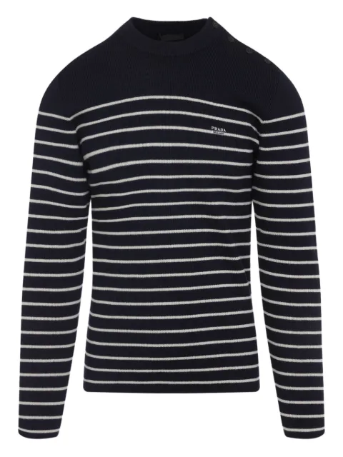 Prada striped embroidered-logo sweater