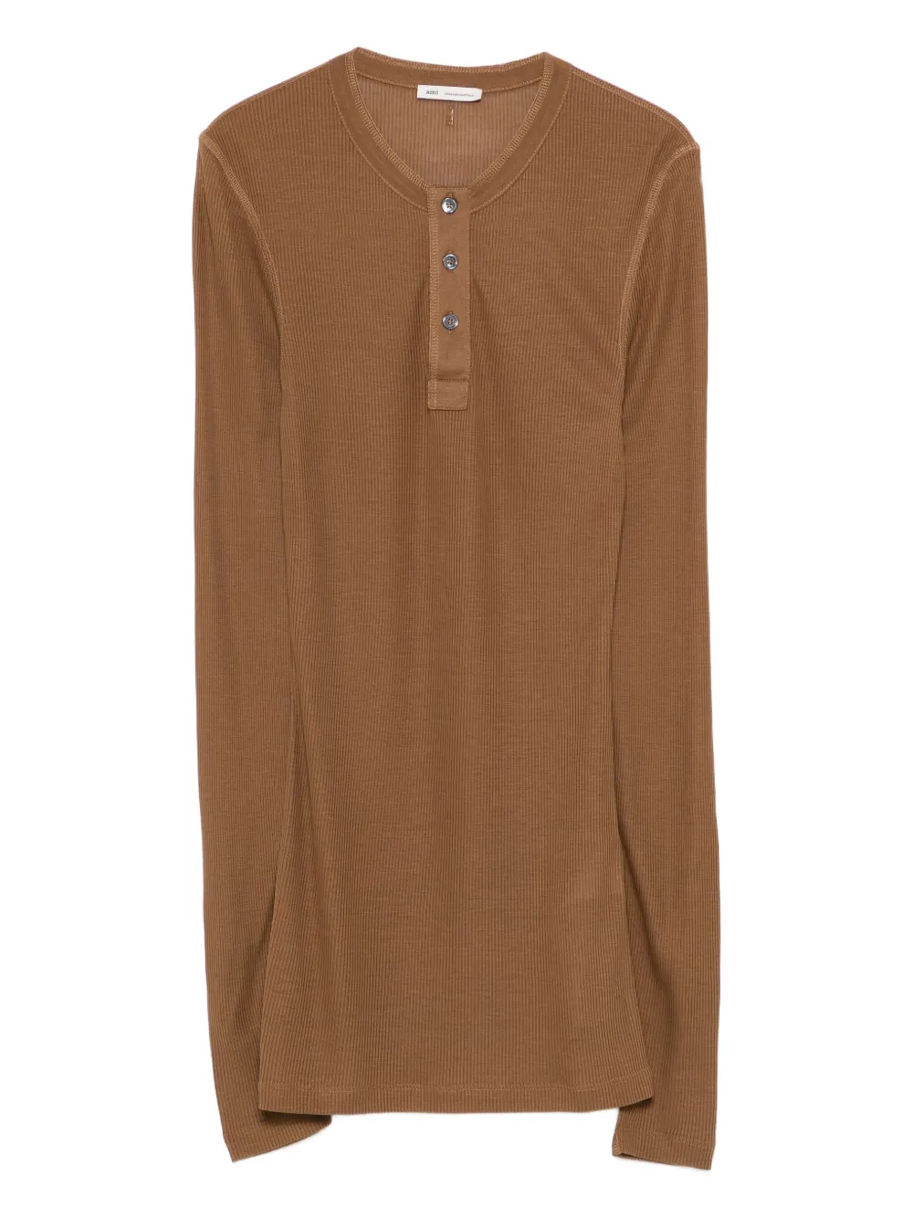 AMI Paris Geribbelde henley top Bruin