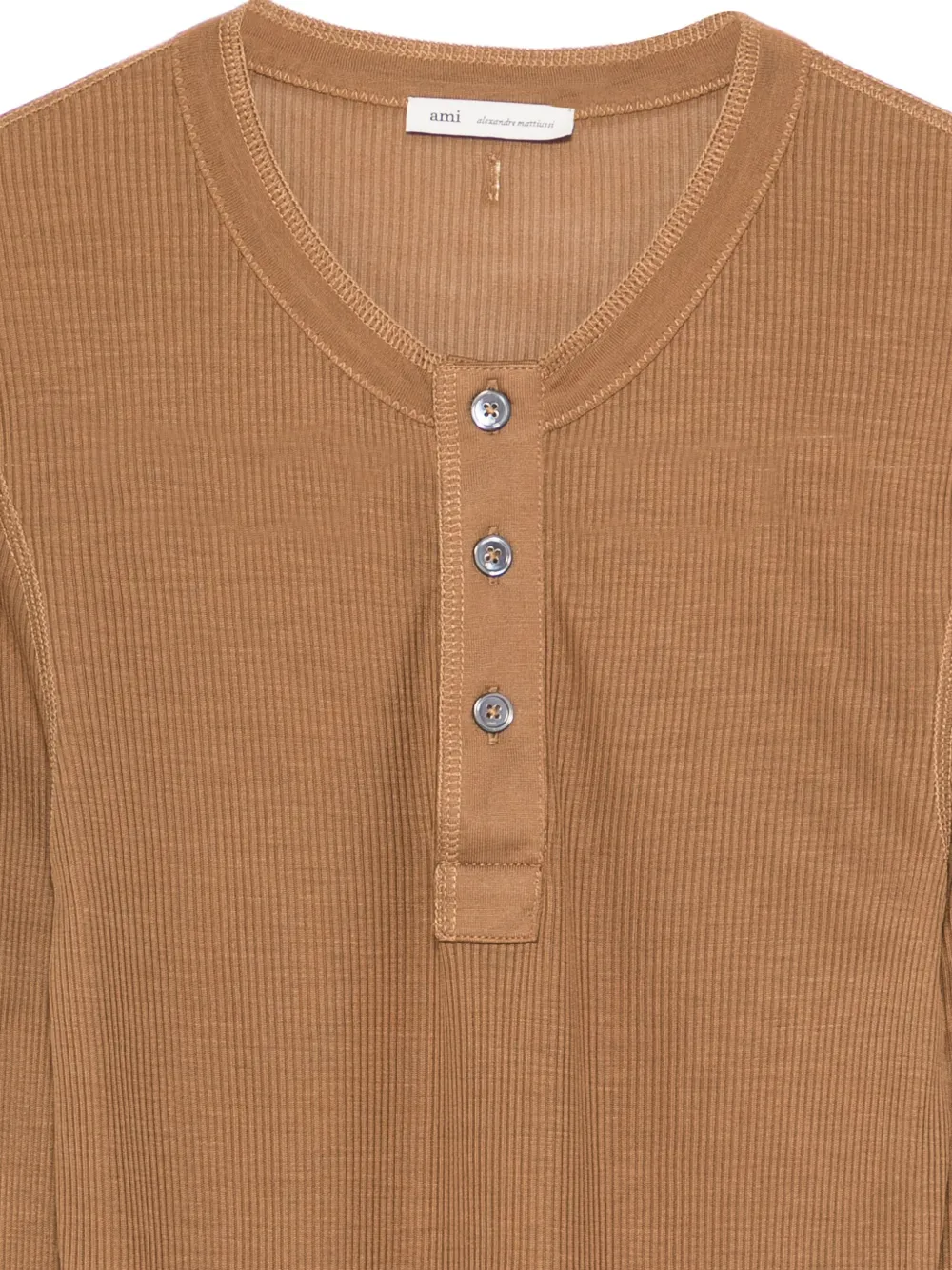 AMI Paris Geribbelde henley top Bruin