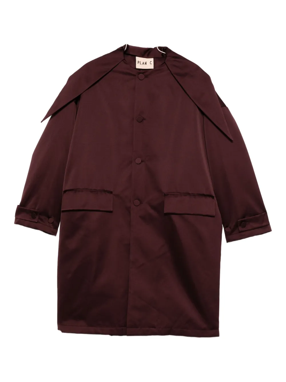 Plan C Buttoned Patch-pocket Coat In Burgundy