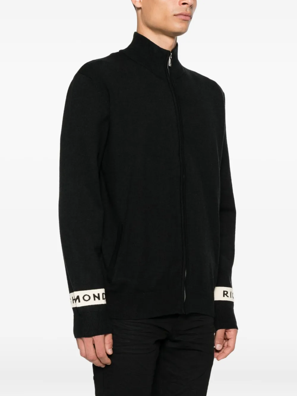 John Richmond Trui met logodetail en rits Zwart