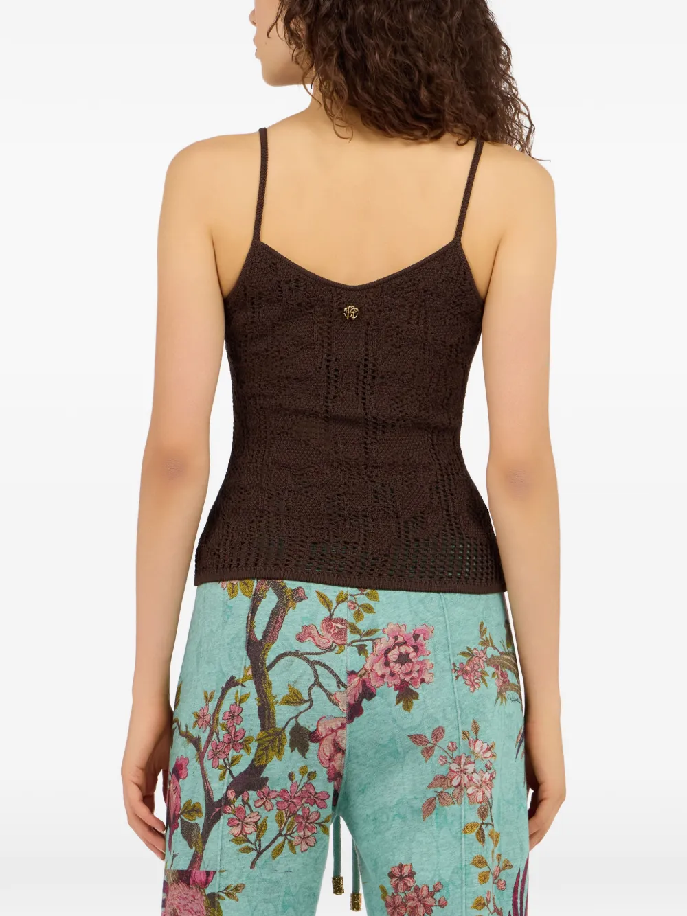 Roberto Cavalli Mouwloze top met spaghettibandjes en gehaakt effect Bruin