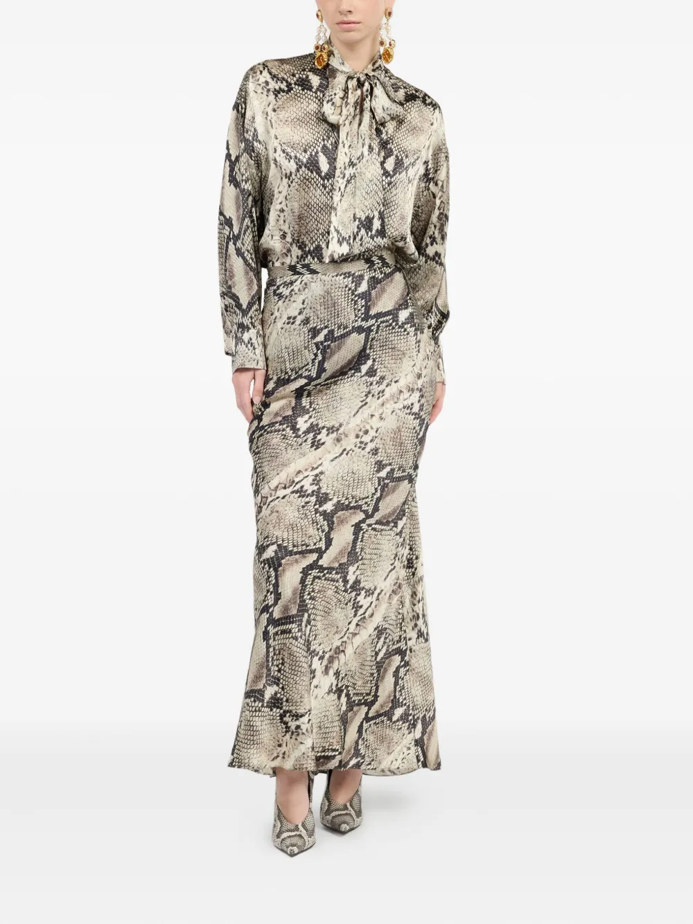 Roberto Cavalli snakeskin-print silk skirt Beige