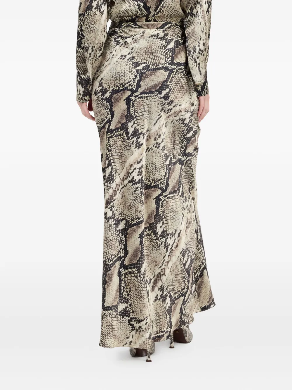 Roberto Cavalli snakeskin-print silk skirt Beige
