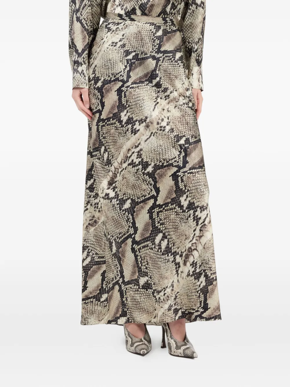 Roberto Cavalli snakeskin-print silk skirt Beige