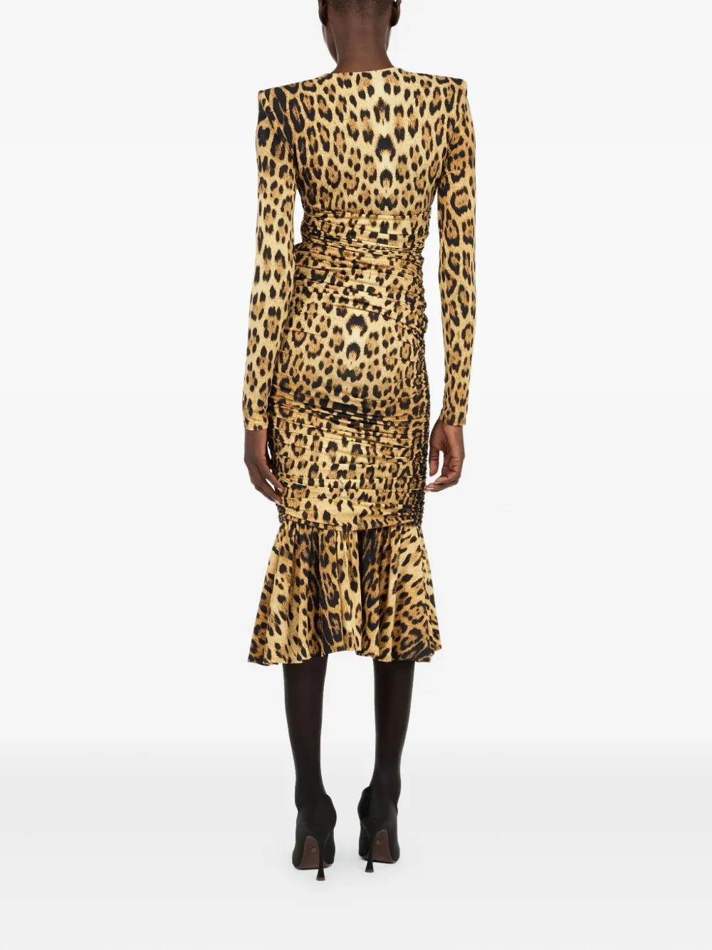 Roberto Cavalli Ruched Leopard-print Midi Dress In Animal Print
