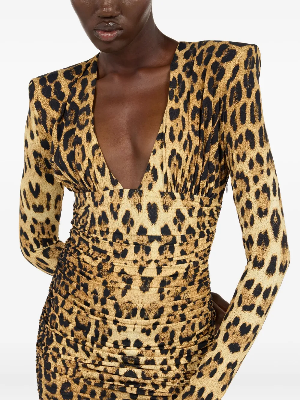 Roberto Cavalli Ruched Leopard-print Midi Dress In Animal Print